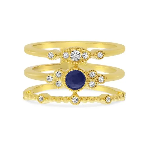 14K Yellow Gold Sapphire and Diamond 3 Row Ring Stack Ambassador Diamond Jewelers Tucson, AZ