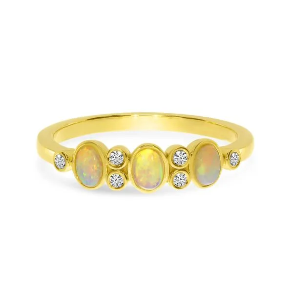 14K Yellow Gold Oval Opal and Diamond Bezel Band Ring Davidson Jewelers East Moline, IL