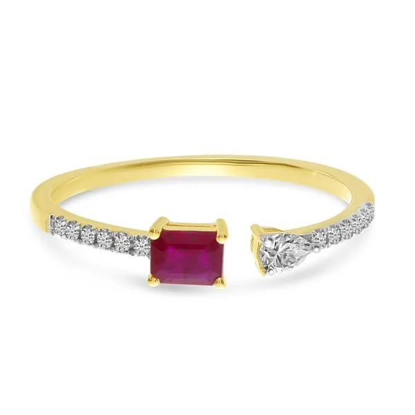 14K Yellow Gold Octagon Ruby and Pear Diamond Duo Ring Image 2 Ambassador Diamond Jewelers Tucson, AZ