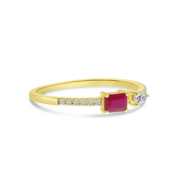 14K Yellow Gold Octagon Ruby and Pear Diamond Duo Ring Image 3 Ambassador Diamond Jewelers Tucson, AZ