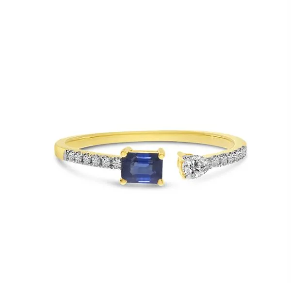 14K Yellow Gold Octagon Sapphire and Pear Diamond Duo Ring Castle Couture Fine Jewelry Manalapan, NJ