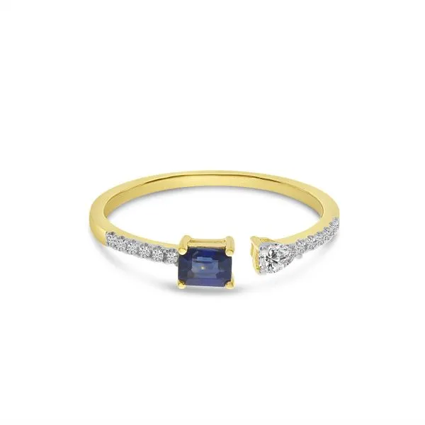 14K Yellow Gold Octagon Sapphire and Pear Diamond Duo Ring Image 2 Castle Couture Fine Jewelry Manalapan, NJ
