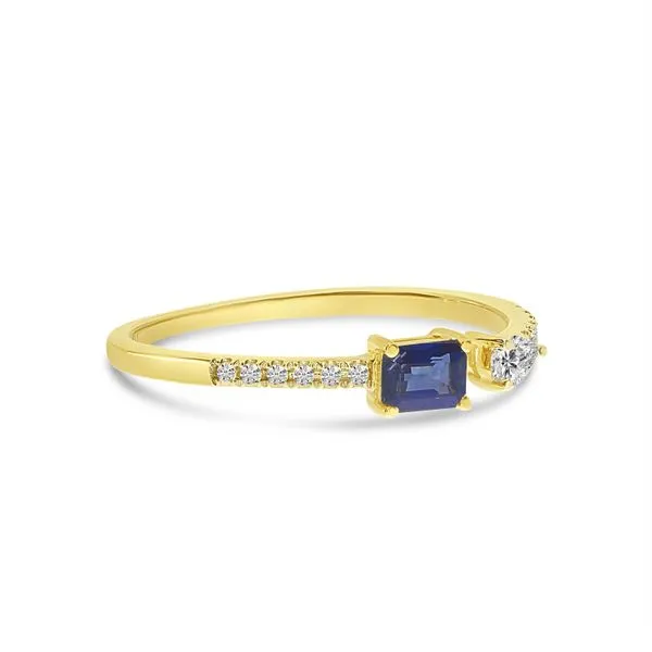 14K Yellow Gold Octagon Sapphire and Pear Diamond Duo Ring Image 3 Castle Couture Fine Jewelry Manalapan, NJ