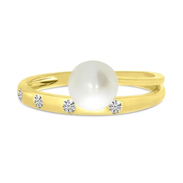14K Yellow Gold Brushed Diamond and Pearl Band & A Half Ring Castle Couture Fine Jewelry Manalapan, NJ