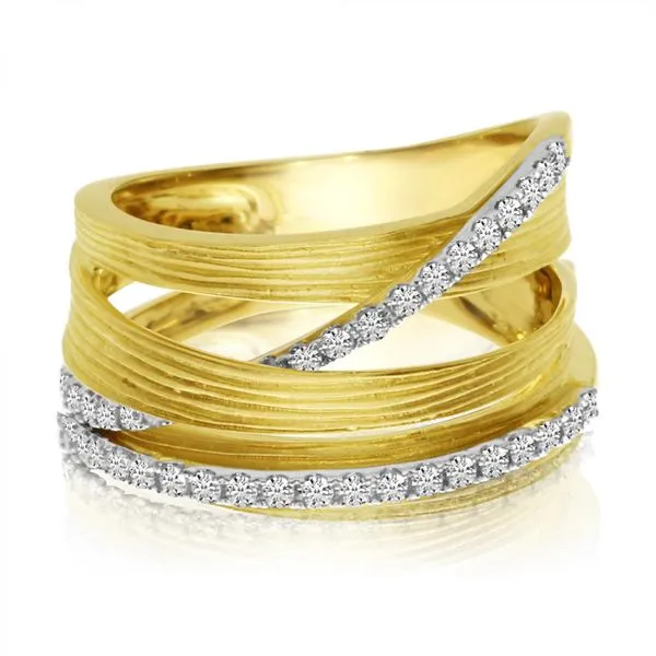 14K Brushed Yellow Gold Diamond Wide Fashion Ring Ambassador Diamond Jewelers Tucson, AZ