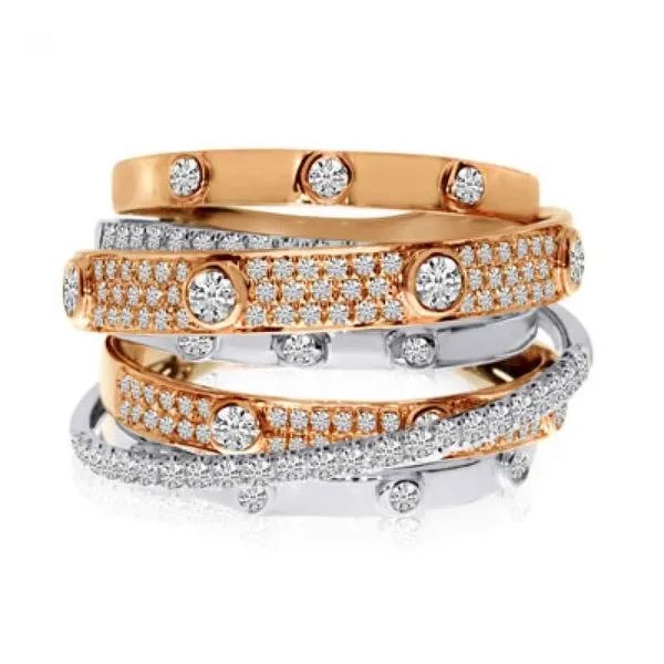 14K Two Tone White and Rose Gold Rollover Diamond Large Fashion Ring Davidson Jewelers East Moline, IL