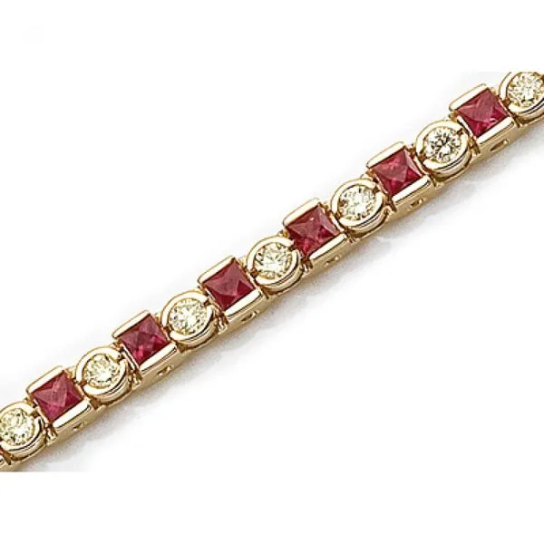 14K Yellow Gold Princess-Cut Ruby and Diamond Bracelet Ambassador Diamond Jewelers Tucson, AZ