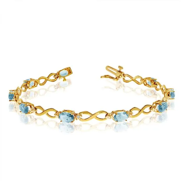 14K Yellow Gold Oval Aquamarine and Diamond Bracelet Ambassador Diamond Jewelers Tucson, AZ