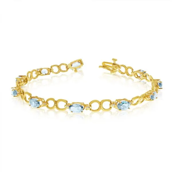 10K Yellow Gold Oval Aquamarine and Diamond Bracelet Ambassador Diamond Jewelers Tucson, AZ