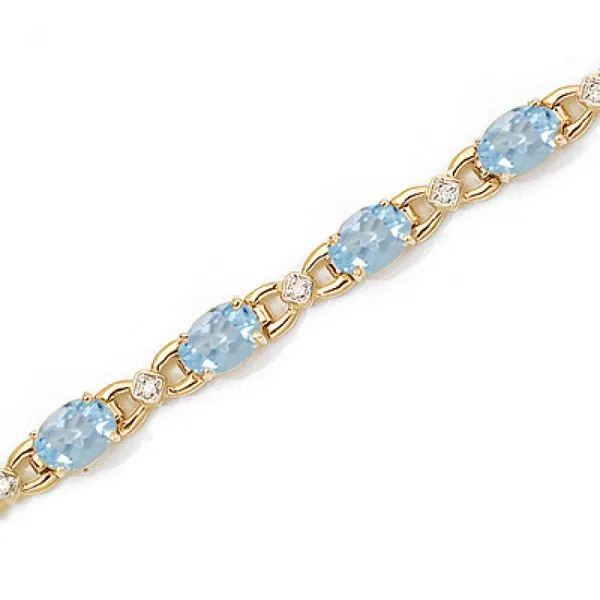 14K Yellow Gold Oval Aquamarine and Diamond Bracelet Ambassador Diamond Jewelers Tucson, AZ