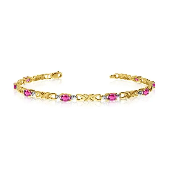 14K Yellow Gold Oval Pink Topaz and Diamond Bracelet Ambassador Diamond Jewelers Tucson, AZ
