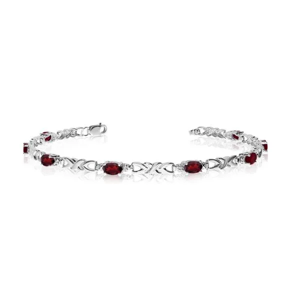 14K White Gold Oval Garnet and Diamond Bracelet Ambassador Diamond Jewelers Tucson, AZ