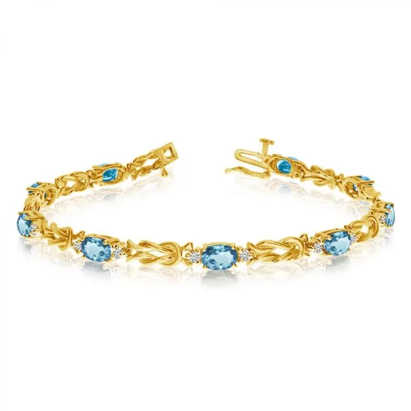 14K Yellow Gold Oval Aquamarine and Diamond Bracelet Ambassador Diamond Jewelers Tucson, AZ