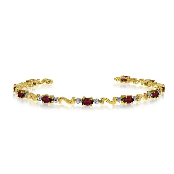 14K Yellow Gold Oval Garnet and Diamond Bracelet Clater Jewelers Louisville, KY