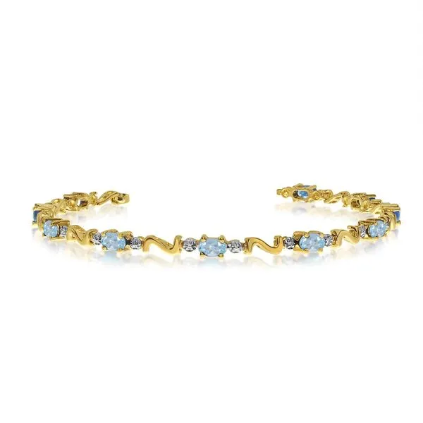 14K Yellow Gold Oval Aquamarine and Diamond Bracelet Ambassador Diamond Jewelers Tucson, AZ
