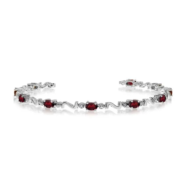 14K White Gold Oval Garnet and Diamond Bracelet Ambassador Diamond Jewelers Tucson, AZ