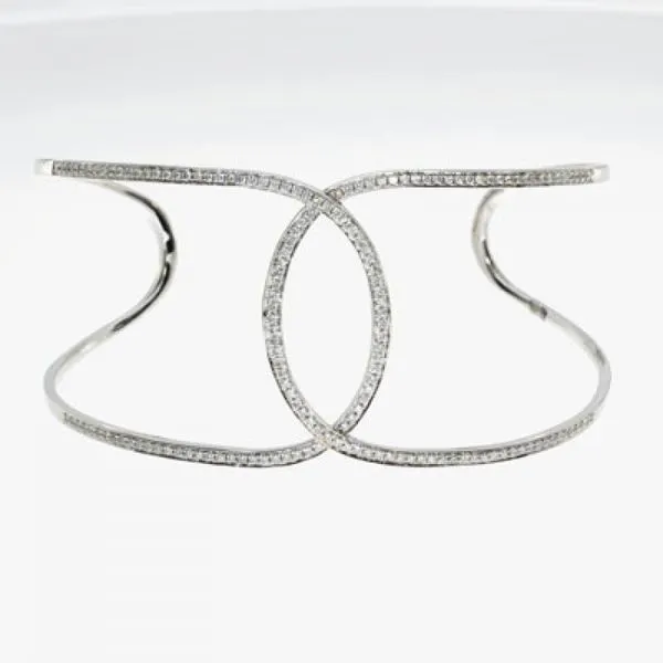 14K White Gold .80 Ct Diamond Large Fashion Cuff Bracelet Castle Couture Fine Jewelry Manalapan, NJ