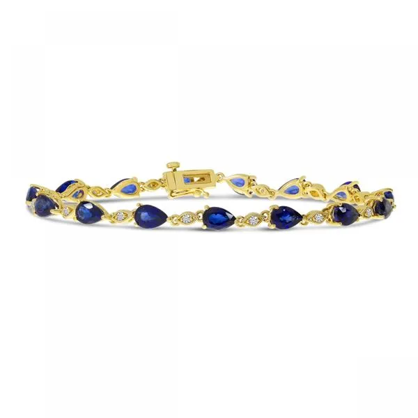 14K Yellow Gold Precious Pear Sapphire and Diamond Millgrain Bracelet Ambassador Diamond Jewelers Tucson, AZ