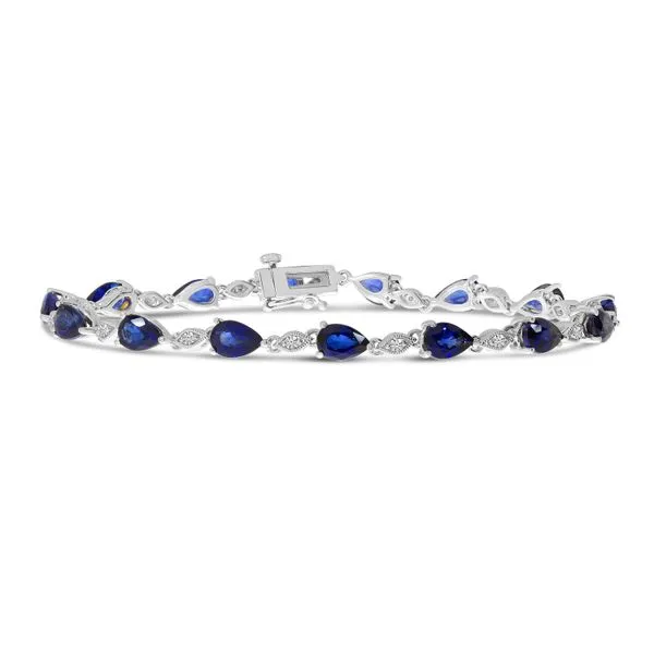 14K White Gold Precious Pear Sapphire and Diamond Millgrain Bracelet J. Meredith Jewelers Delafield, WI