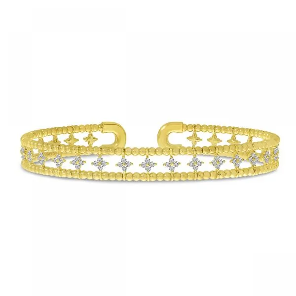 14K Yellow Gold Double Row Flower Diamond Flexible Cuff Bracelet Ambassador Diamond Jewelers Tucson, AZ
