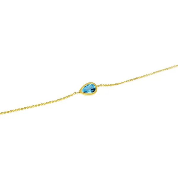 14K Yellow Gold Pear Blue Topaz Cable Chain Birthstone Bracelet Davidson Jewelers East Moline, IL