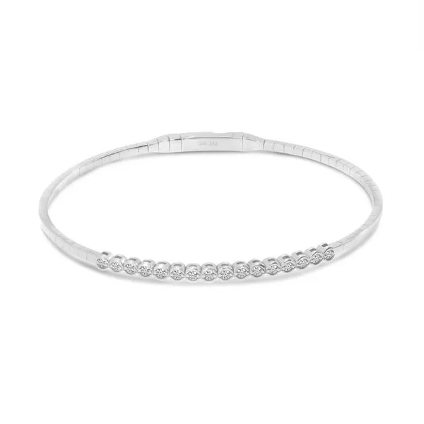 14K White Gold Diamond Bezel Half Flexible Bracelet Image 2 J. Meredith Jewelers Delafield, WI