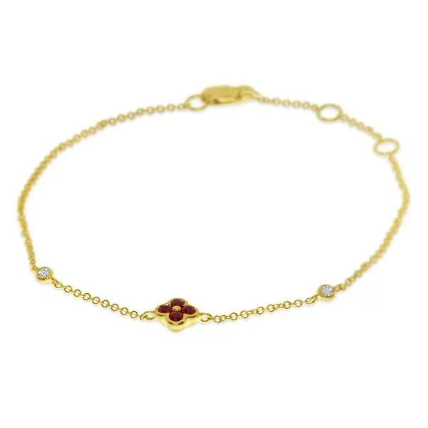 14K Yellow Gold Ruby and Diamond Clover Chain Bracelet Rick's Jewelers California, MD