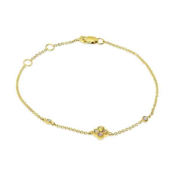 14K Yellow Gold Opal and Diamond Clover Chain Bracelet Castle Couture Fine Jewelry Manalapan, NJ