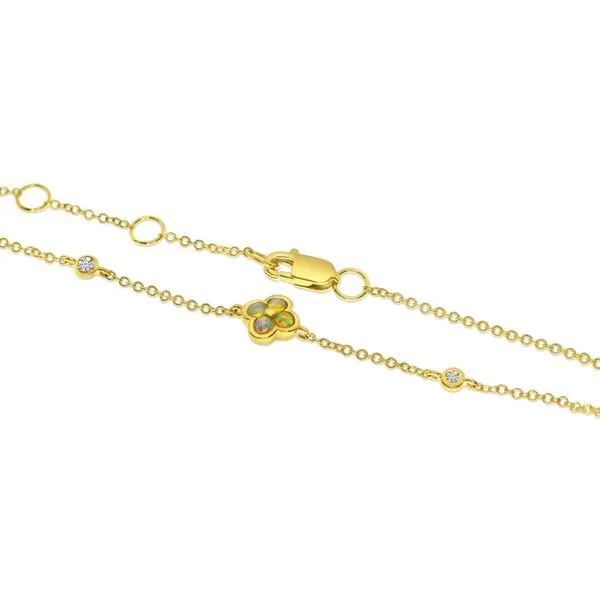 14K Yellow Gold Opal and Diamond Clover Chain Bracelet Image 2 J. Meredith Jewelers Delafield, WI