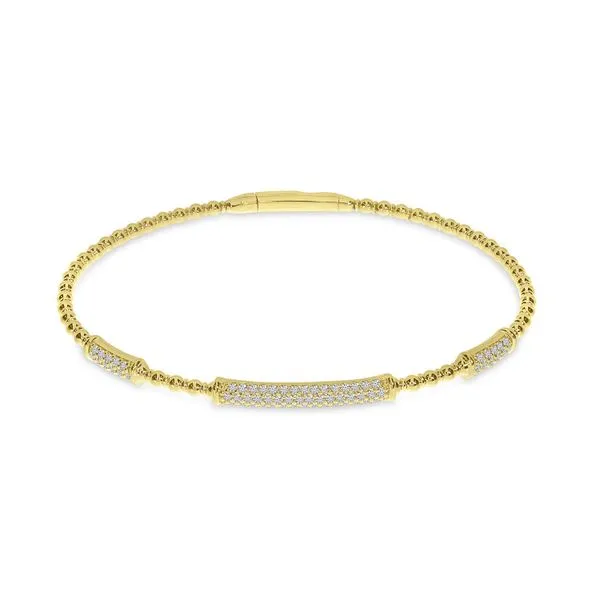 14K Yellow Gold Pave Diamond 3 Station Flexible Bracelet Image 2 Ambassador Diamond Jewelers Tucson, AZ