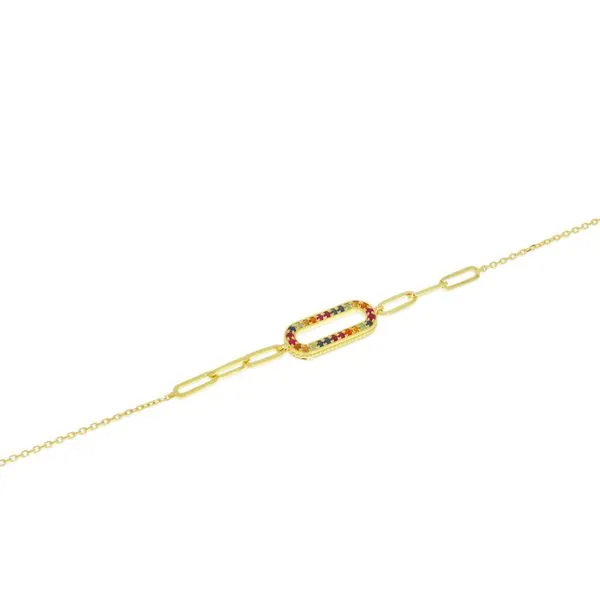 14K Yellow Gold Rainbow Sapphire Link Bracelet Image 2 Ambassador Diamond Jewelers Tucson, AZ
