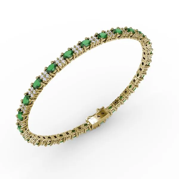 Alternating Emerald and Diamond Bracelet Image 2 Castle Couture Fine Jewelry Manalapan, NJ
