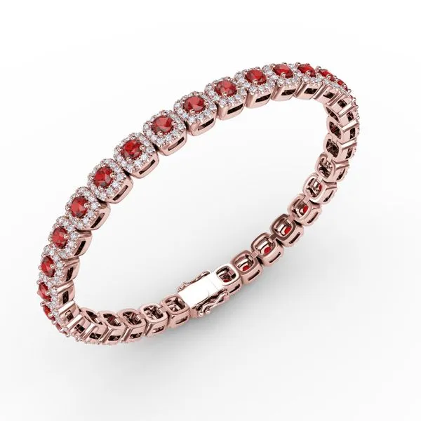 Cushion Cut Ruby and Diamond Bracelet Image 2 Steve Lennon & Co Jewelers  New Hartford, NY