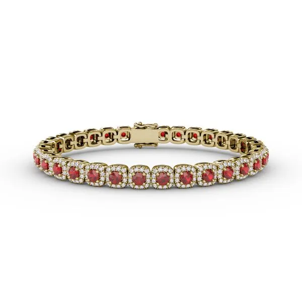 Cushion Cut Ruby and Diamond Bracelet Steve Lennon & Co Jewelers  New Hartford, NY