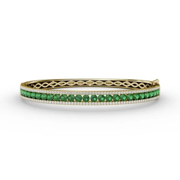 Emerald and Diamond Channel Set Bangle  Castle Couture Fine Jewelry Manalapan, NJ