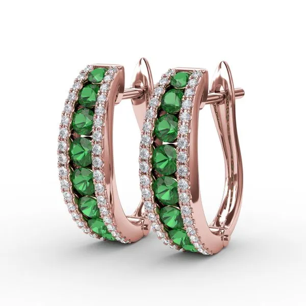 Channel Set Emerald Fashion Hoops Image 2 Castle Couture Fine Jewelry Manalapan, NJ