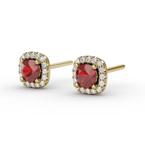 Cushion Cut Ruby Stud Earrings Image 2 Steve Lennon & Co Jewelers  New Hartford, NY