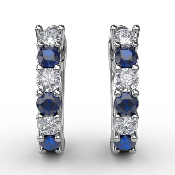Shared Prong Sapphire And Diamond Hoop Earrings