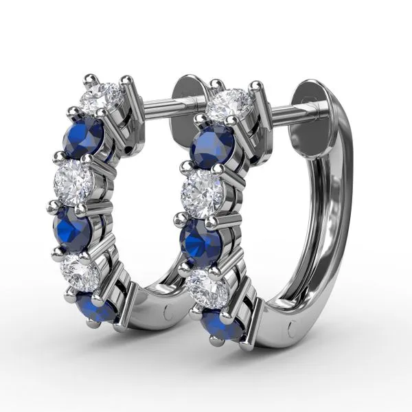Shared Prong Sapphire And Diamond Hoop Earrings