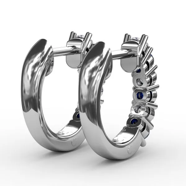 Shared Prong Sapphire And Diamond Hoop Earrings