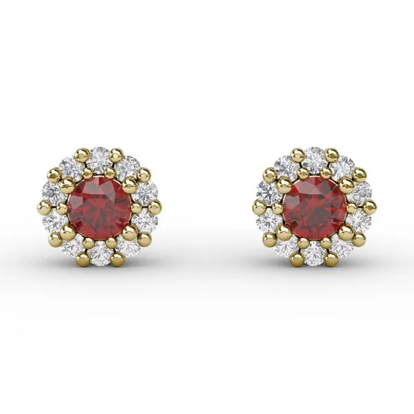Shared Prong Ruby and Diamond Stud Earrings  Castle Couture Fine Jewelry Manalapan, NJ