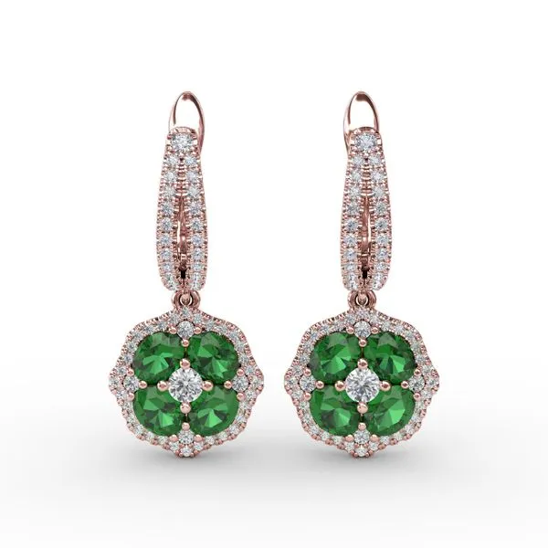 Steal The Spotlight Emerald and Diamond Cluster Drop Earrings Gaines Jewelry FLINT, MI