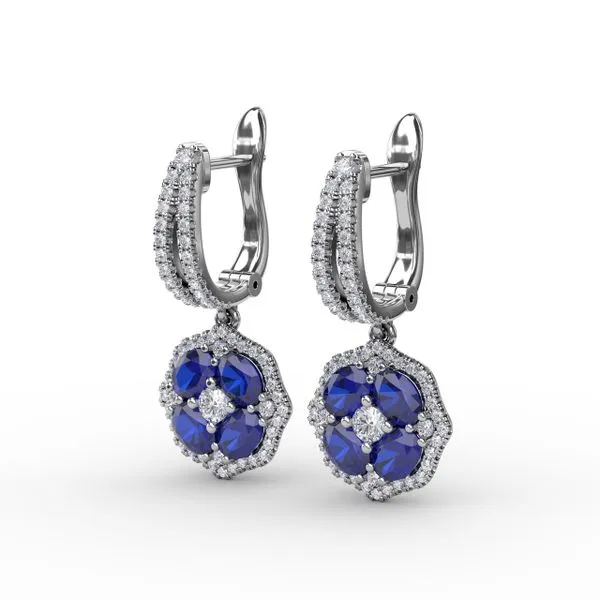 Steal The Spotlight Sapphire and Diamond Cluster Drop Ear...