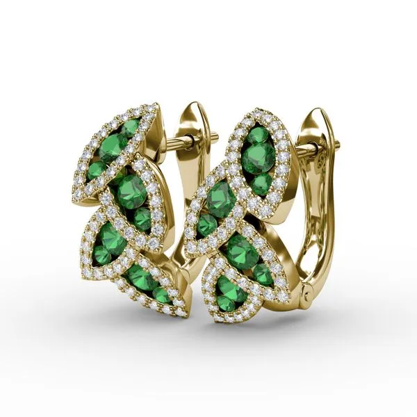 Glam Galore Emerald and Diamond Leaf Earrings Image 2 Castle Couture Fine Jewelry Manalapan, NJ