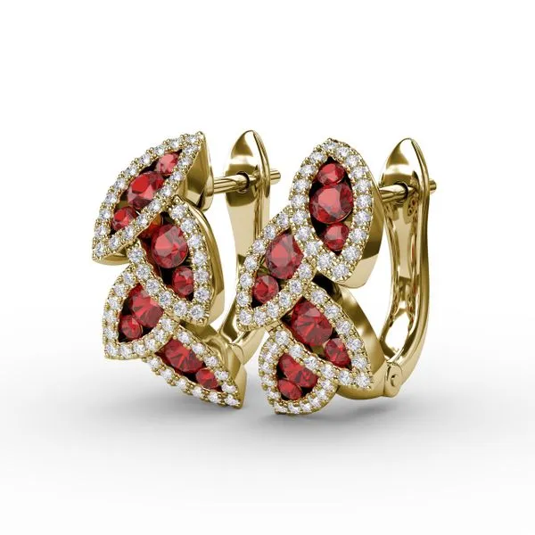 Glam Galore Ruby and Diamond Leaf Earrings Image 2 Steve Lennon & Co Jewelers  New Hartford, NY
