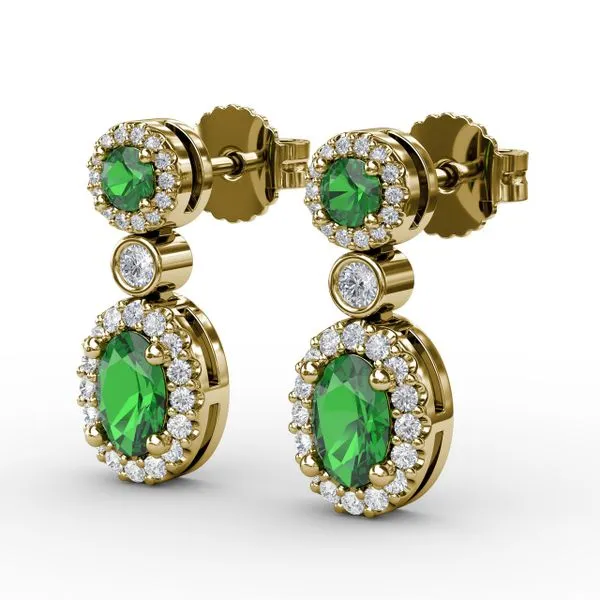 Set the Scene Emerald and Diamond Dangle Earrings Image 2 Gaines Jewelry FLINT, MI