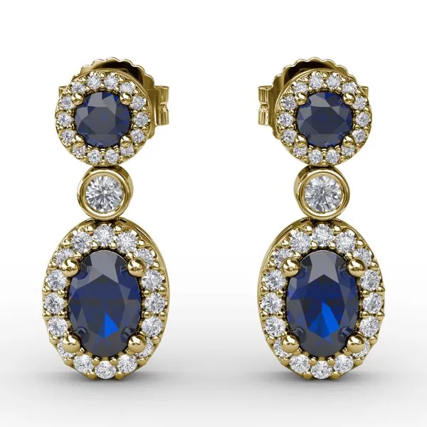 Set the Scene Sapphire and Diamond Dangle Earrings Castle Couture Fine Jewelry Manalapan, NJ
