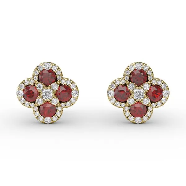 Endless Bliss Ruby and Diamond Cluster Studs Gaines Jewelry FLINT, MI