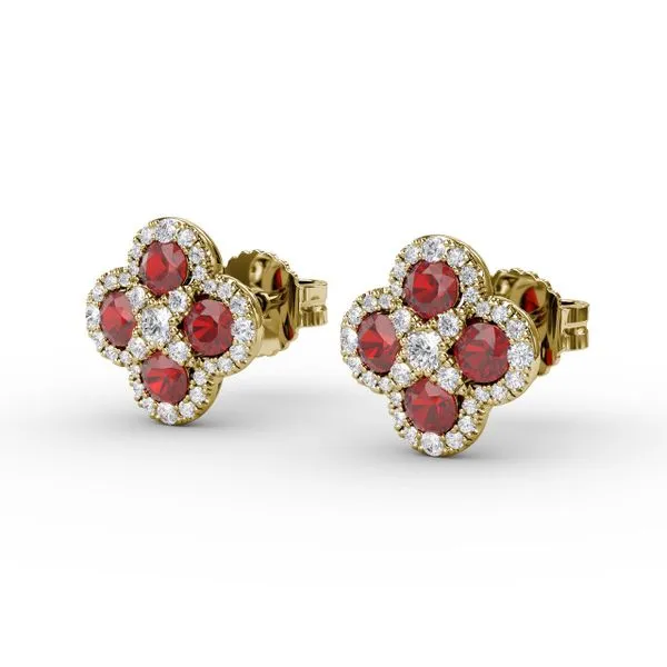 Endless Bliss Ruby and Diamond Cluster Studs Image 2 Gaines Jewelry FLINT, MI