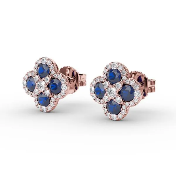 Endless Bliss Sapphire and Diamond Cluster Studs Image 2 Steve Lennon & Co Jewelers  New Hartford, NY
